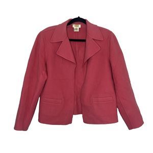 Talbots Jacket Blazer Women's 14 Pink Wool Open Front Preppy Workwear Classic